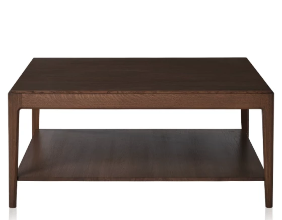 Table basse carrée en chêne avec tablette teinte marron foncé 100x100 cm 100x100 cm