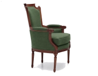 Louis XVI style bergère armchair bois teinte ancienne et tissu vert foncé