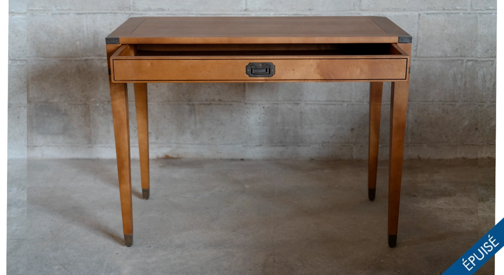 Navy desk in wood and leather bois teinte merisier plateau bois
