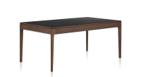 Table salle à manger 6 personnes en chêne et céramique avec bois teinte marron foncé et plateau céramique noir unie 140x90 cm