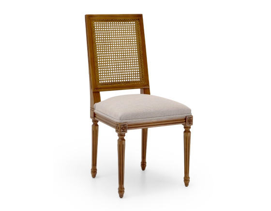 Chaise ancienne style Louis XVI dossier canné assise tissu gris clair