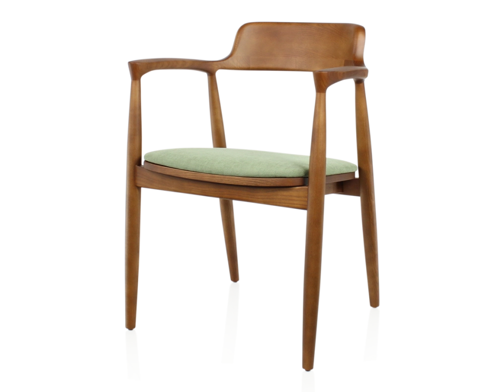 Scandinavian chair cherry wood stain and green fabric Scandinavian chair cherry wood stain and green fabric