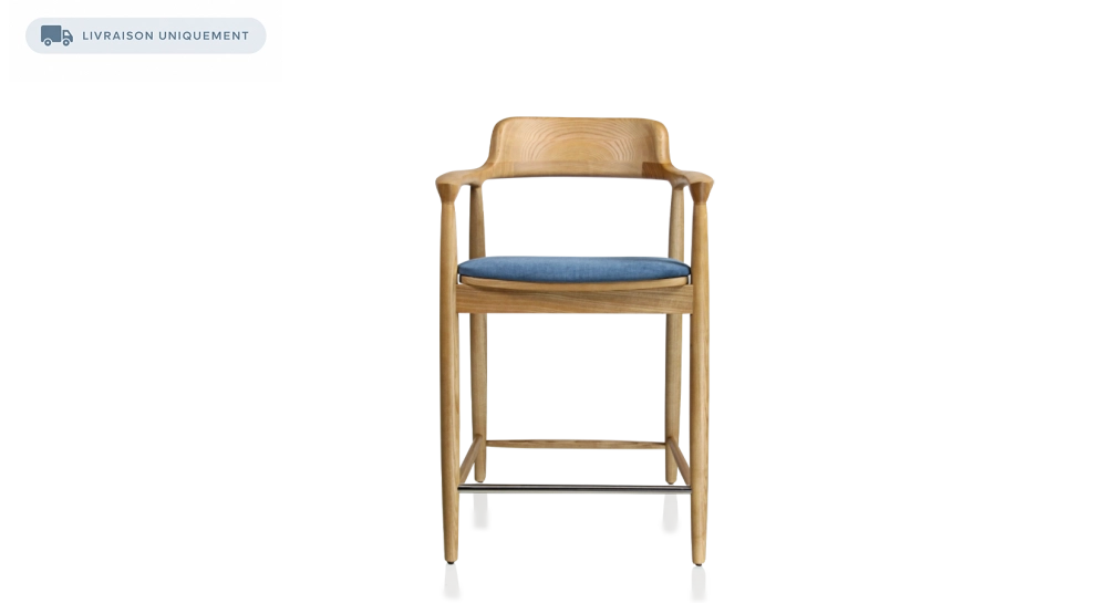 Tabouret de bar h60 cm bois teinte naturelle assise tissu bleu jean