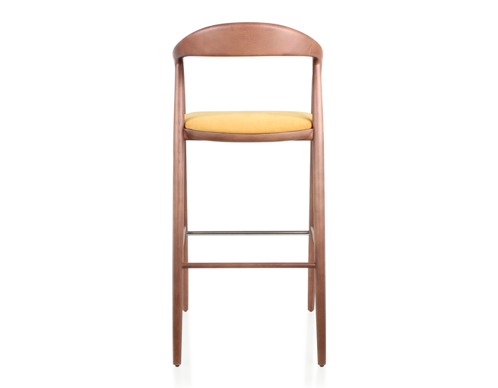Tabouret de bar h80 cm teinte noyer assise tissu jaune bois teinte noyer et tissu jaune Tabouret de bar h80 cm teinte noyer assise tissu jaune bois teinte noyer et tissu jaune