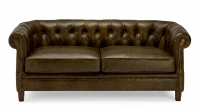 2 seater Chesterfield leather sofa olive green studded armrests