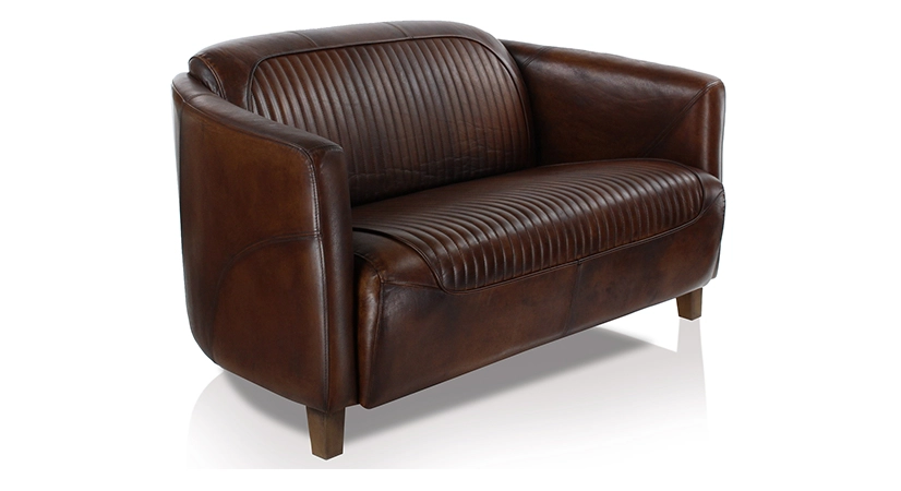 Canapé club cuir 2 places marron soutenu Canapé club cuir 2 places marron soutenu