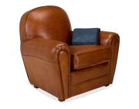 Leather club armchair light brown piped armrests Leather club armchair light brown piped armrests