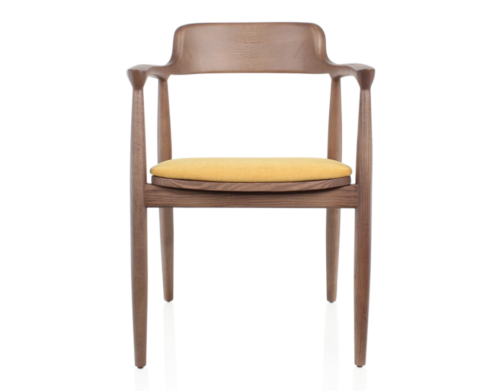 Chaise scandinave bois teinte noyer et tissu jaune Chaise scandinave bois teinte noyer et tissu jaune