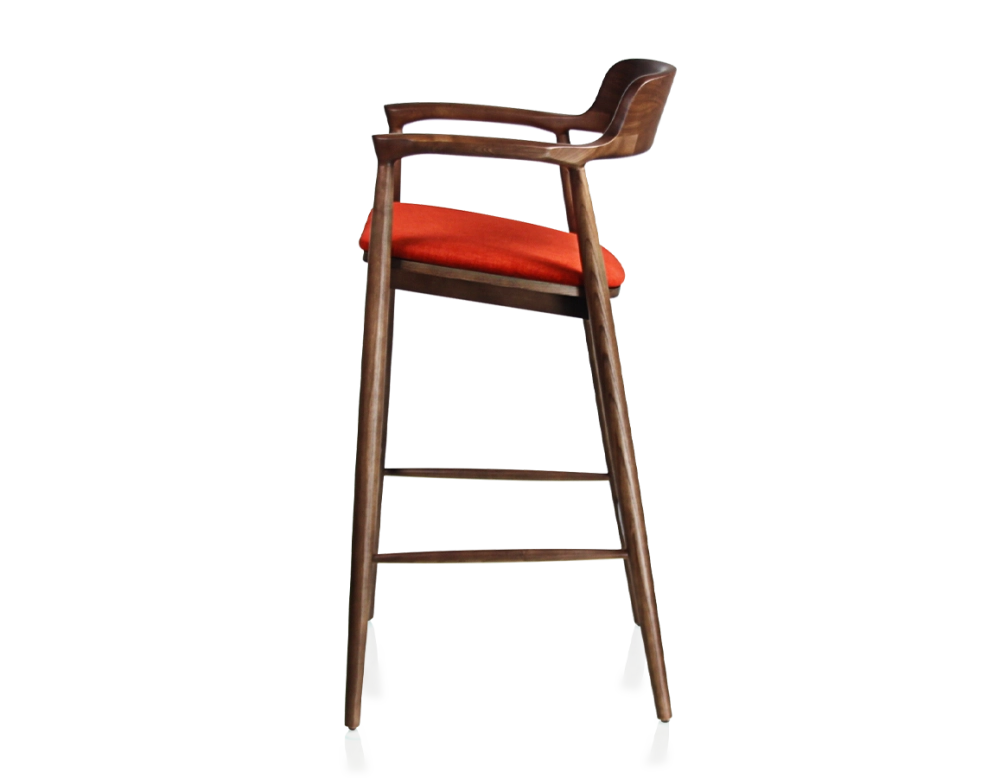Bar stool h80 cm wood stained dark brown seat burnt orange fabric Bar stool h80 cm wood stained dark brown seat burnt orange fabric