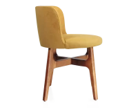 Chaise design bois teinte merisier assise tissu jaune