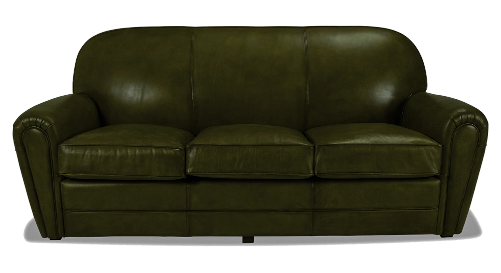 Canapé club cuir 3 places vert olive accoudoirs cloutés Canapé club cuir 3 places vert olive accoudoirs cloutés