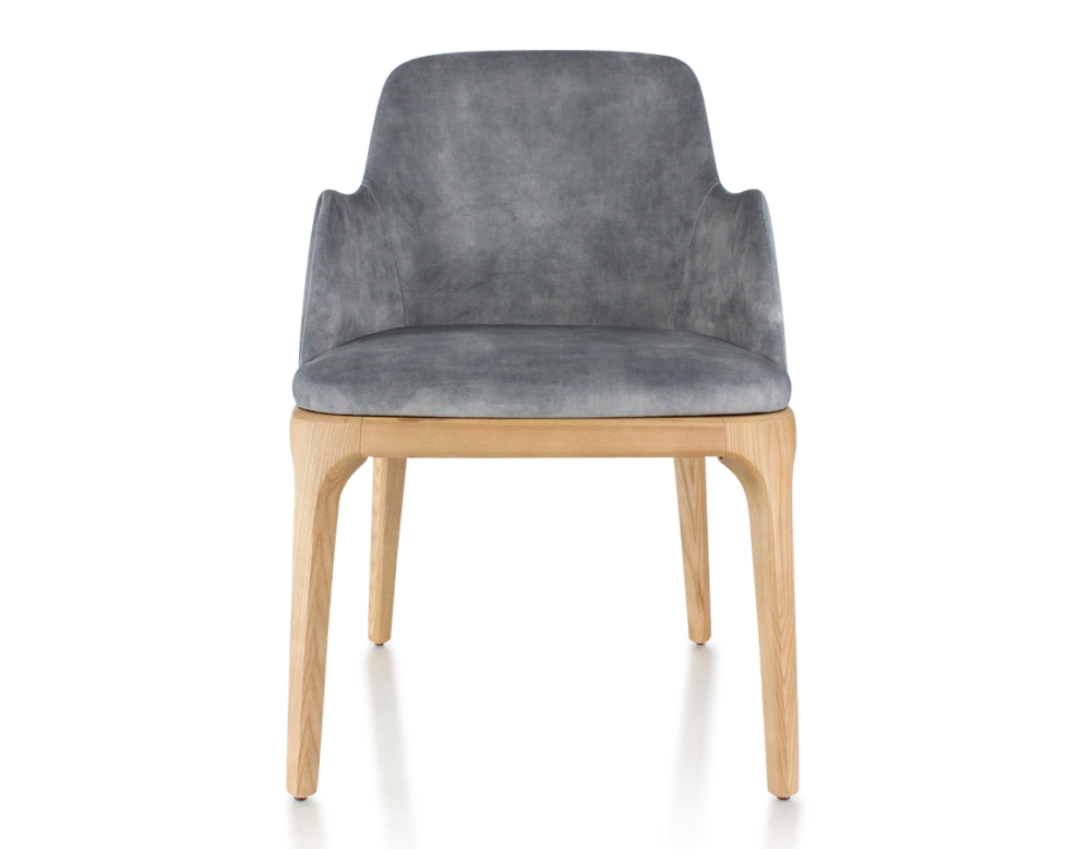 Chaise design avec accoudoirs bois teinte naturelle et tissu velours gris Chaise design avec accoudoirs bois teinte naturelle et tissu velours gris