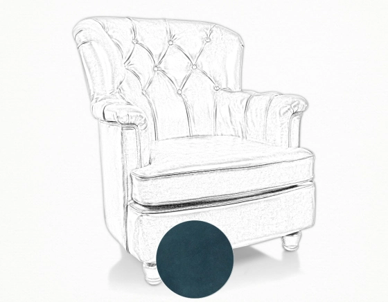 Fauteuil Chesterfield cuir bleu moyen dossier