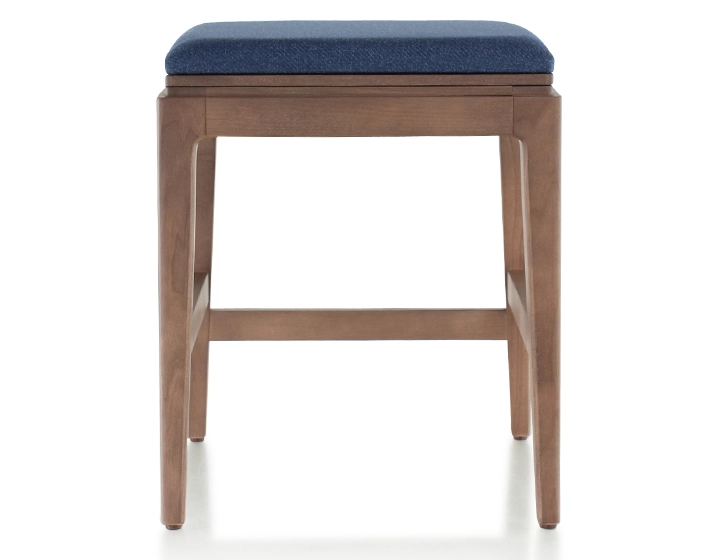 Tabouret design H45 cm bois teinte noyer assise tissu bleu marine Tabouret design H45 cm bois teinte noyer assise tissu bleu marine