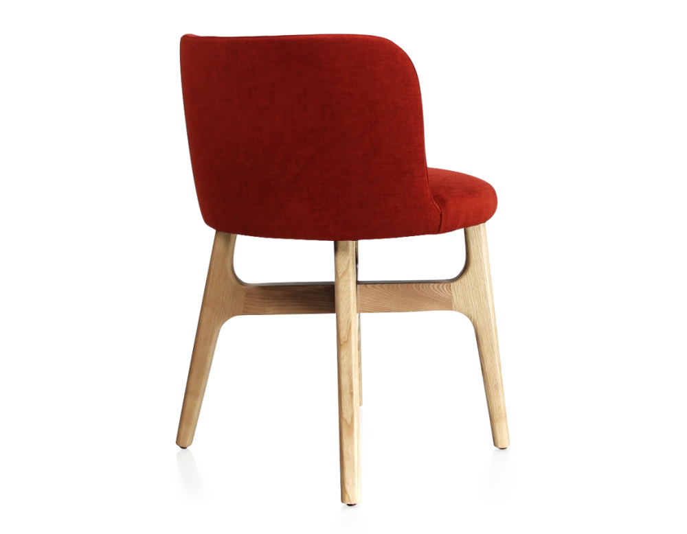 Chaise design bois teinte naturelle assise tissu orange brulé Chaise design bois teinte naturelle assise tissu orange brulé
