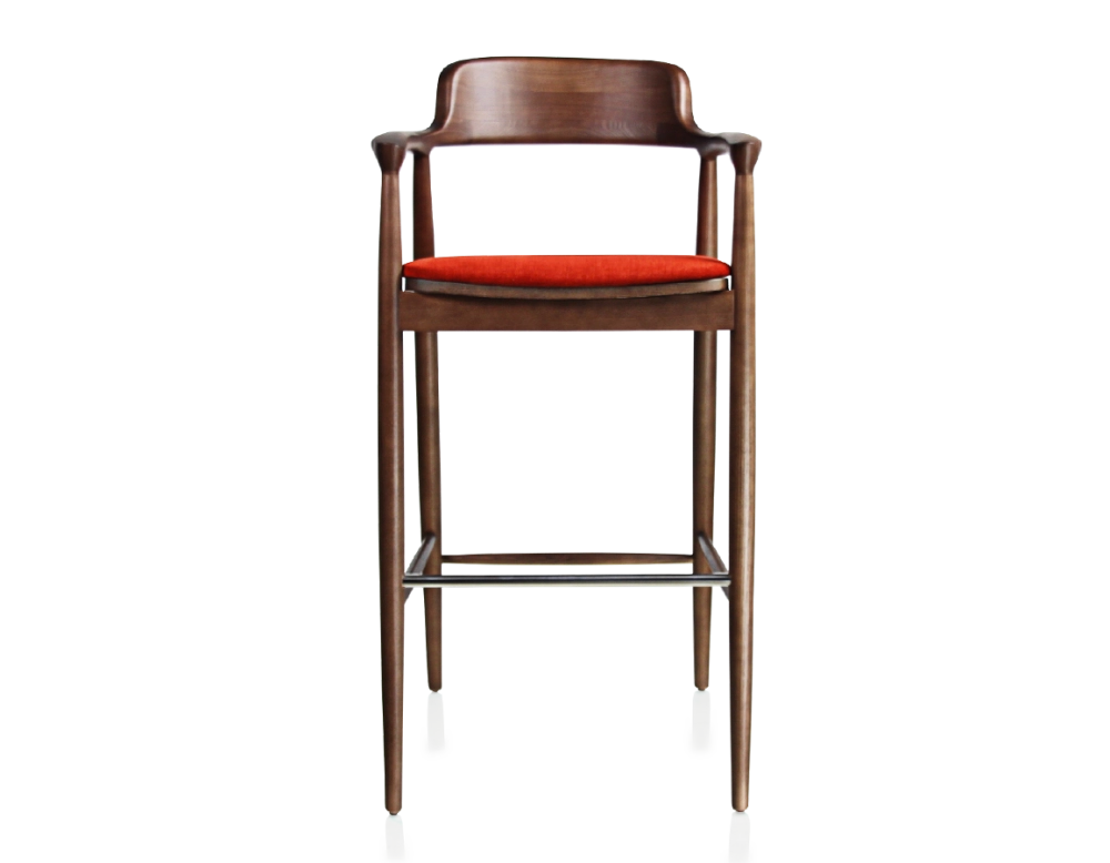 Bar stool h80 cm wood stained dark brown seat burnt orange fabric Bar stool h80 cm wood stained dark brown seat burnt orange fabric