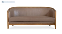 Antique 3 seater sofa bois teinte merisier et cuir noisette