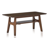 Table basse rectangulaire en chêne et céramique avec bois teinte marron foncé plateau céramique brun oxydé 100x50 cm