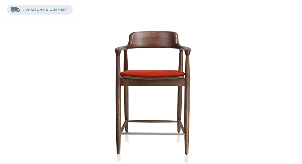 Bar stool h60 cm natural tint wood burnt orange fabric seat