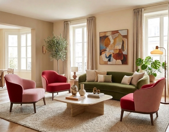 Fauteuil design tissu vieux rose et bordeaux 210x90 cm