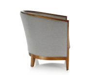 Fauteuil ancien accoudoirs moulurés bois teinte ancienne et tissu gris clair