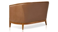 Canapé ancien 2 places bois teinte meriser et cuir noisette Canapé ancien 2 places bois teinte meriser et cuir noisette