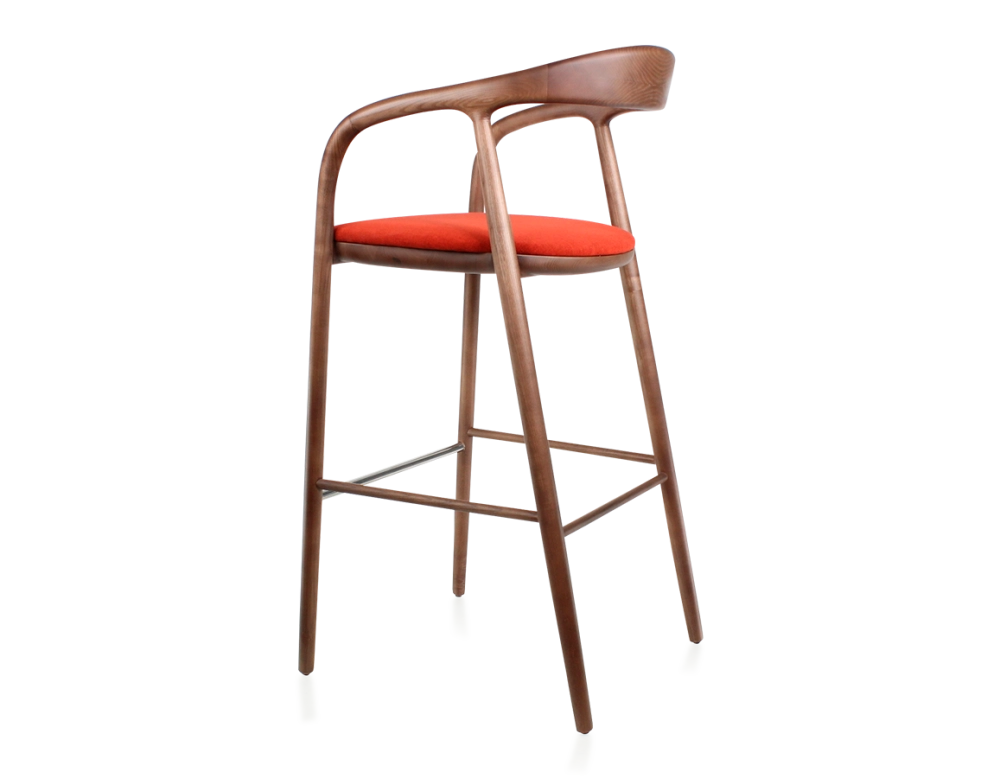 Tabouret de bar h80 cm teinte assise bois teinte marron foncé et tissu orange brulé Tabouret de bar h80 cm teinte assise bois teinte marron foncé et tissu orange brulé
