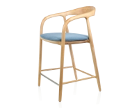 Tabouret de bar H60 cm bois teinte naturelle et tissu bleu jean Tabouret de bar H60 cm bois teinte naturelle et tissu bleu jean