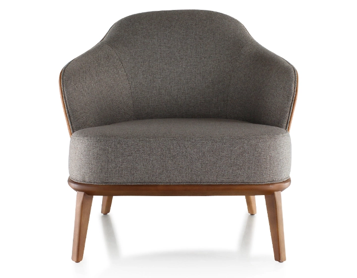 Fauteuil design cuir caramel et tissu brun Fauteuil design cuir caramel et tissu brun