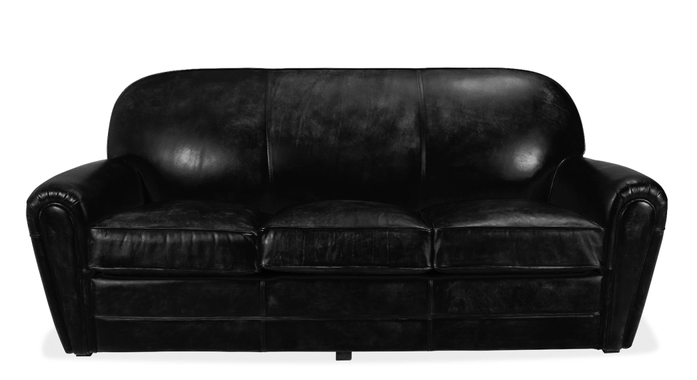 Canapé club cuir 3 places noir accoudoirs passepoil Canapé club cuir 3 places noir accoudoirs passepoil