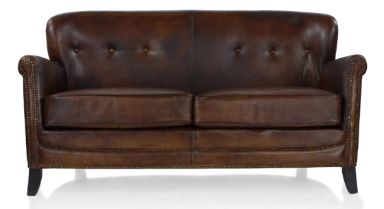2 seater leather club sofa dark brown