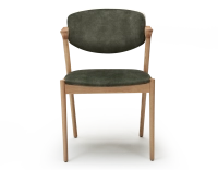 Chaise scandinave bois teinte naturelle assise tissu velours vert forêt Chaise scandinave bois teinte naturelle assise tissu velours vert forêt