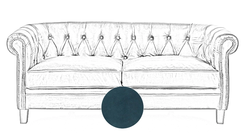 Canapé Chesterfield cuir 2 places bleu accoudoirs cloutés Canapé Chesterfield cuir 2 places bleu accoudoirs cloutés