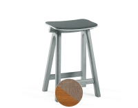 Upholstered oak bar stool H60 cm cherry-stained wood, taupe fabric seat Upholstered oak bar stool H60 cm cherry-stained wood, taupe fabric seat