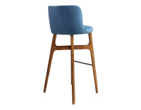 Tabouret de bar h80 cm bois teinte merisier assise tissu bleu jeans Tabouret de bar h80 cm bois teinte merisier assise tissu bleu jeans