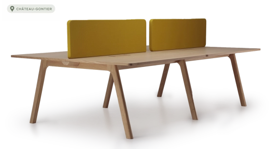 Bureau bench 4 postes chêne teinte naturelle plateau bois 280x160
