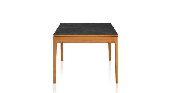 Table salle à manger en chêne et céramique 8 personnes avec bois teinte merisier et plateau céramique effet ardoise 180x100 cm