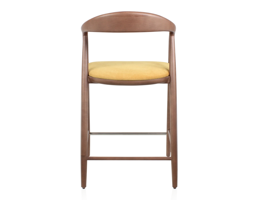 Bar stool H60 cm walnut-stained wood and yellow fabric Bar stool H60 cm walnut-stained wood and yellow fabric