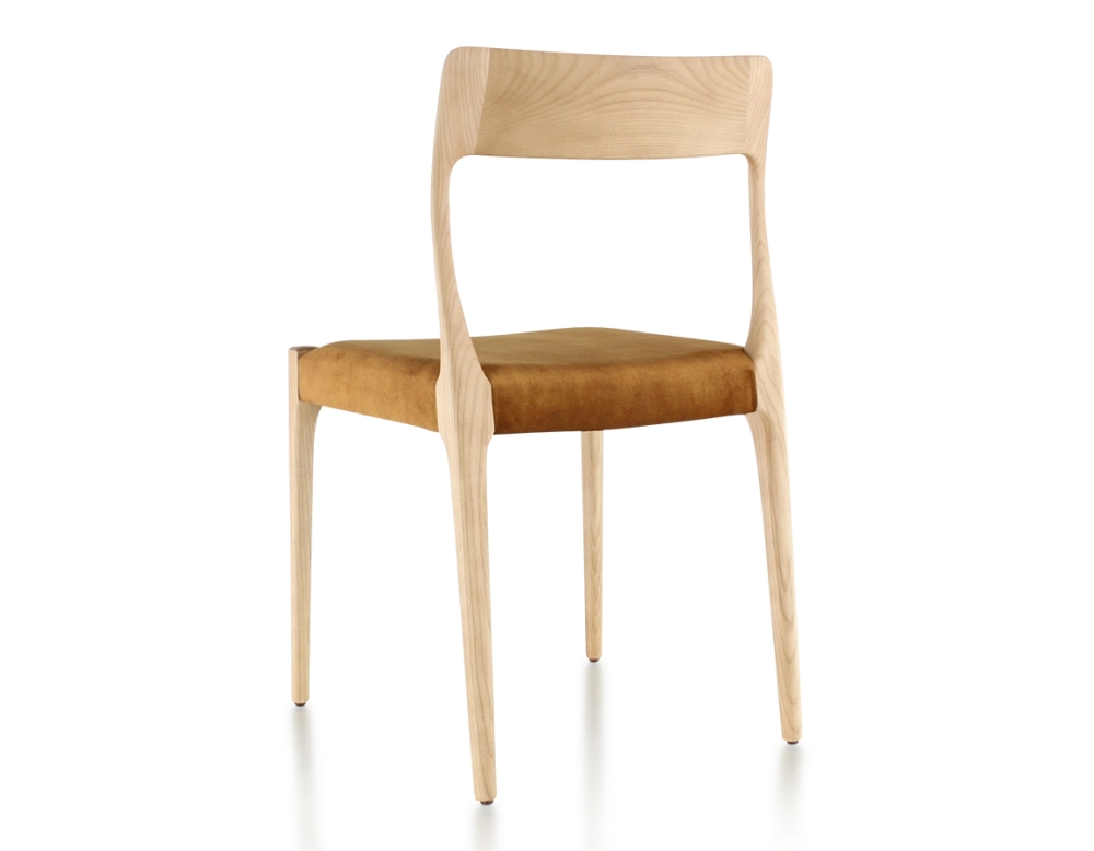 Chaise scandinave bois teinte naturelle assise tissu velours bronze Chaise scandinave bois teinte naturelle assise tissu velours bronze