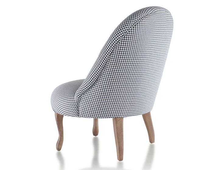 Fauteuil crapaud sans accoudoirs pieds bois teinte noyer et tissu pied-de-poule bleu et blanc Fauteuil crapaud sans accoudoirs pieds bois teinte noyer et tissu pied-de-poule bleu et blanc