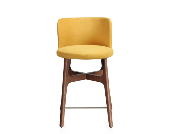 Tabouret de bar h60 cm bois teinte noyer assise tissu jaune