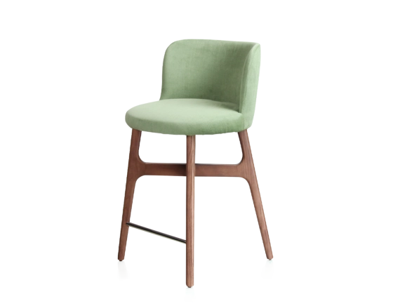 Tabouret de bar h60 cm bois teinte noyer assise tissu vert