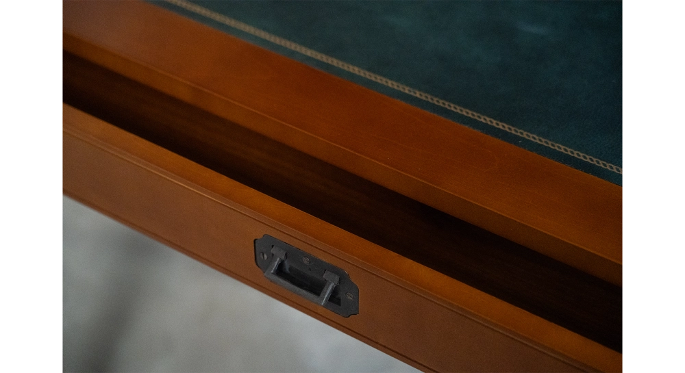 Bureau marine 1 tiroir bois teinte merisier et cuir vert