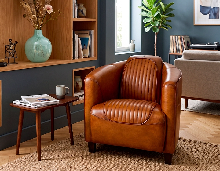 Fauteuil club cuir marron clair