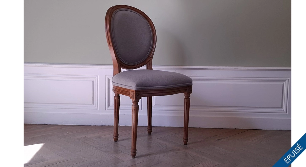 Chaise ancienne style Louis XVI bois teinte ancienne et tissu gris Chaise ancienne style Louis XVI bois teinte ancienne et tissu gris