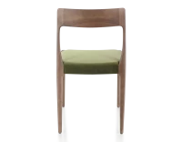 Chaise scandivave bois teinte marron foncé assise tissu vert olive