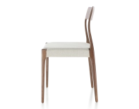 Chaise scandinave bois teinte marron foncé assise tissu beige naturel Chaise scandinave bois teinte marron foncé assise tissu beige naturel