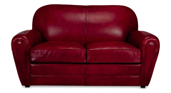 2 seater leather club sofa burgundi piped armrests