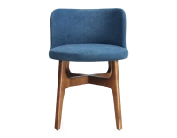 Designer chair cherry-stained wood, denim-blue fabric seat Designer chair cherry-stained wood, denim-blue fabric seat
