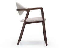 Designer armchair dark brown stained wood and sand velvet fabric. Designer armchair dark brown stained wood and sand velvet fabric.